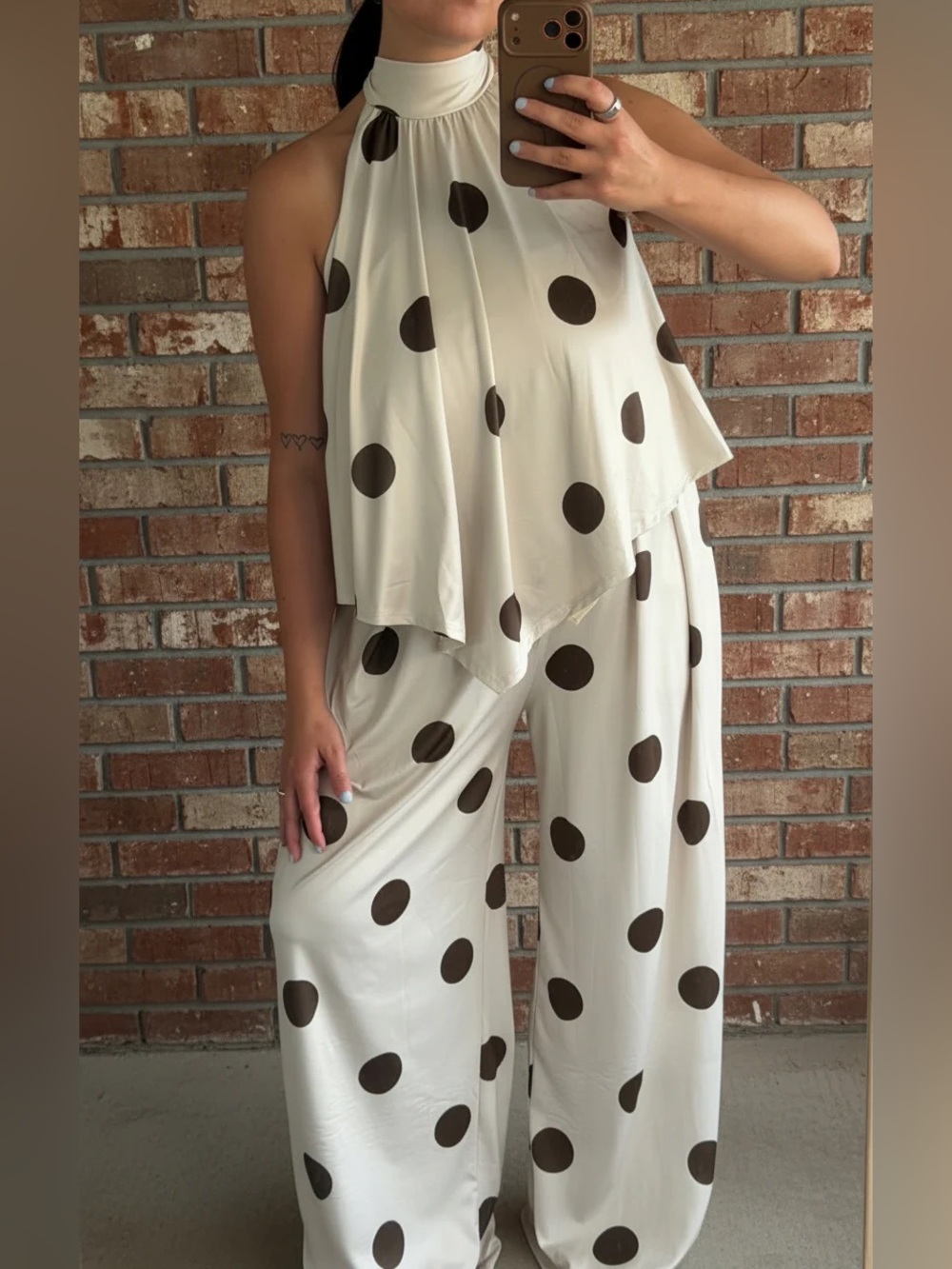 Polka Dot Halter Top and Wide Leg Set